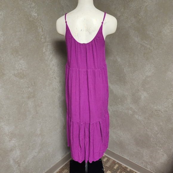 Loft Linen Blend Ruched Ruffle Tiered Pheasant Style Sleeveless Dress Sz SP - Picture 3 of 9